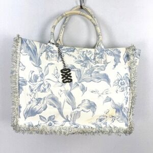 Sandro Kasbah Bag Tote Canvas Market Bag Blue White Floral